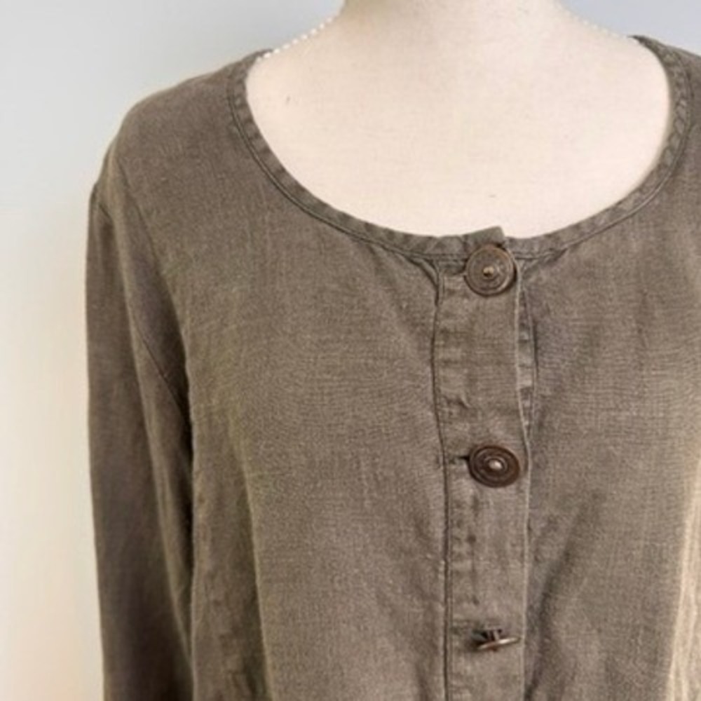 Flax 100% Linen Button Up Tunic Top Womens M Brown Lagenlook Breathable Coastal - Picture 5 of 12